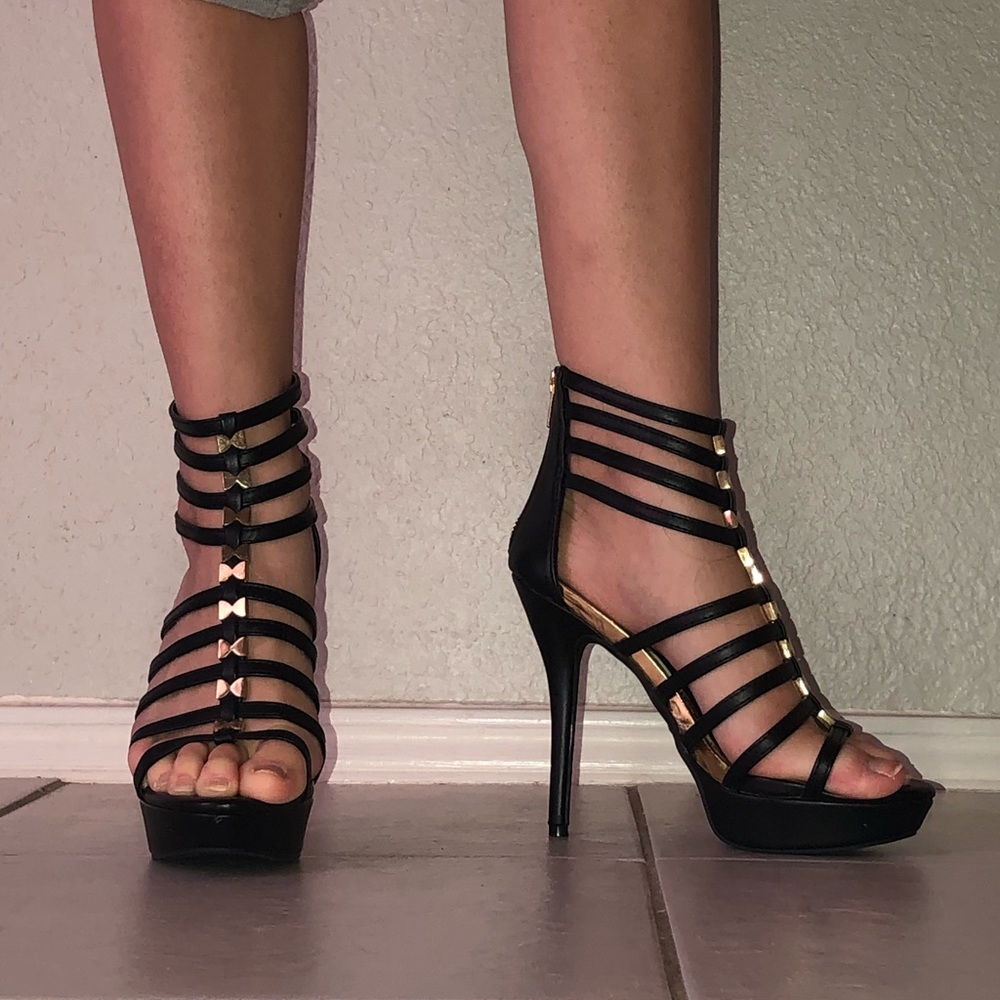 Black strappy heels
